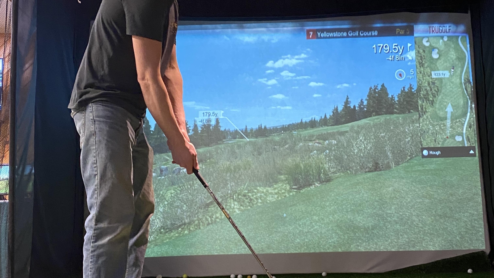 Golfer using the simulator